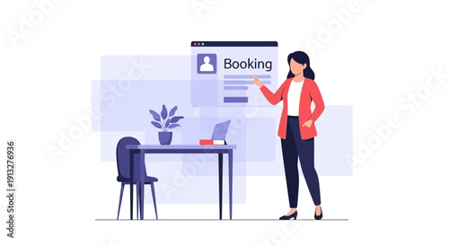 Woman Presenting Digital Booking Interface for Appointments and Reservations Online