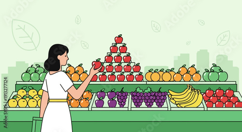 Woman Selecting Fresh Produce At A Brightly Lit Grocery Store