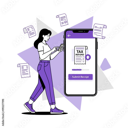 Woman Submitting Tax Refund Receipt Via Mobile App For Easy Financial Management