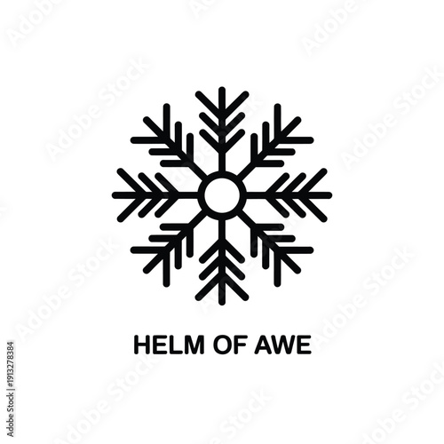 Foto A stylized black snowflake design with the text helm of awe below