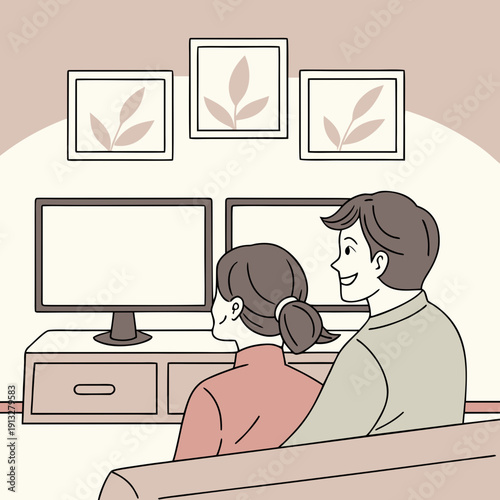 Couple video chats with family using blank screens, illustrating digital connection and maintaining relationships across distances.