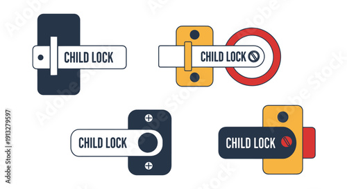 Child Lock Line art colorful soft tone color illustration
