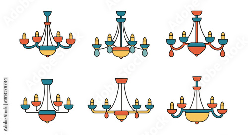 Chandelier Line art contemporary color design vector