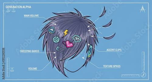 Stylized illustration of a characters head with detailed features.