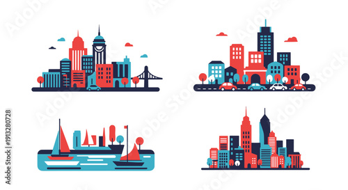 Cityscape Line art modern bold tone illustration