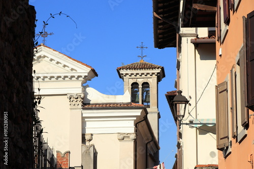 Wallpaper Mural Church Facade and Belfry Close Up with Blue Sky in Cividale del Friuli, Italy, 2025 Torontodigital.ca