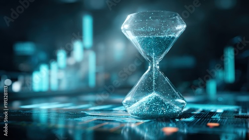 Wallpaper Mural Hourglass with Glowing Sand Measuring Time Against an Abstract Data Graph, Representing Time Management Torontodigital.ca