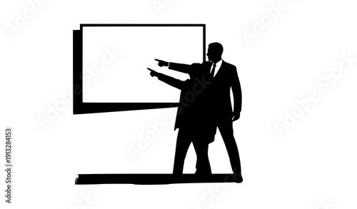 Visionary Presentation: Silhouette of business individual, emphasizing their insights by a display, symbolizing vision, strategy, and innovative approach. 