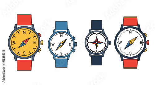 Compass Watch Line soft tone vector illustration