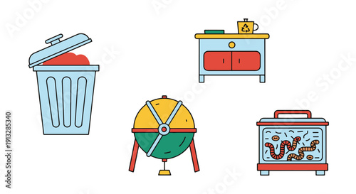 Composting Bin Line clean color concept illustration