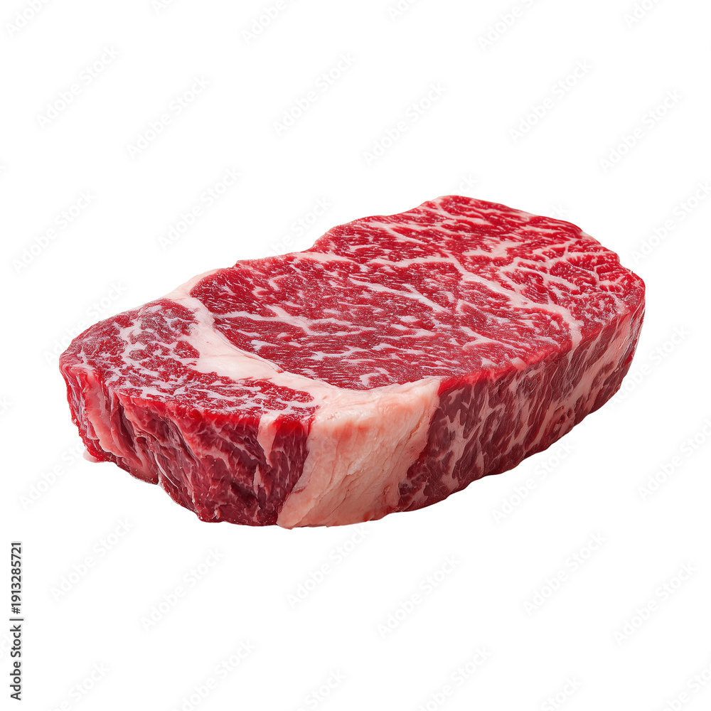 Fototapeta premium A premium cut of raw marbled ribeye beef steak ready for gourmet culinary preparation