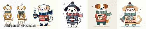 dog vector drinking winter coffee