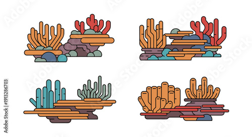 Coral Reef Line art creative design soft tone abstract vector