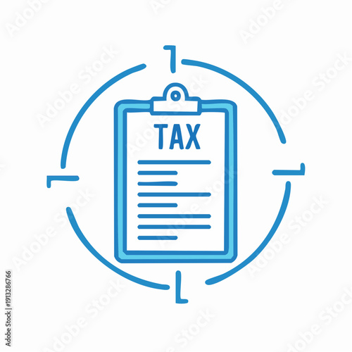Tax document icon with clipboard and circular arrows.