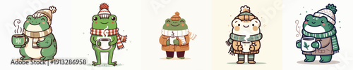 frog vector drinking winter coffee