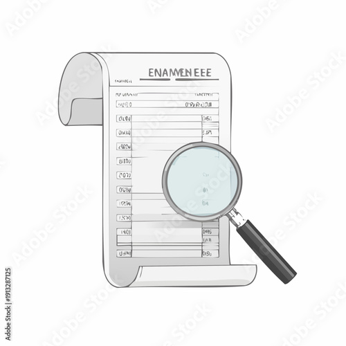 Detailed examination of an exam paper with magnifying glass.