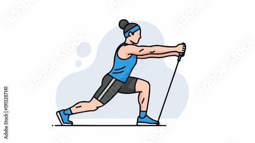 Woman exercising with resistance band in lunge position.