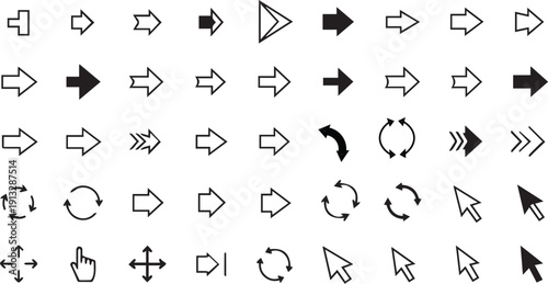 Minimalist arrow icons set for user interface design and directional navigation elements.