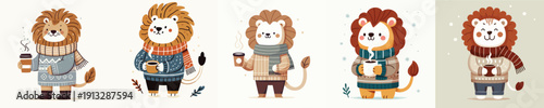 lion vector drinking winter coffee