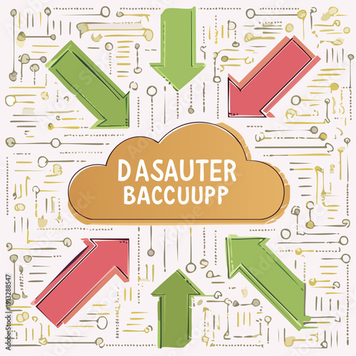 Data Backup Cloud Computing Concept with Circuit Board Background.