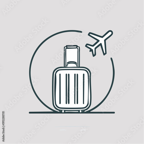 Simple line art illustration of a suitcase and airplane symbolizing travel.