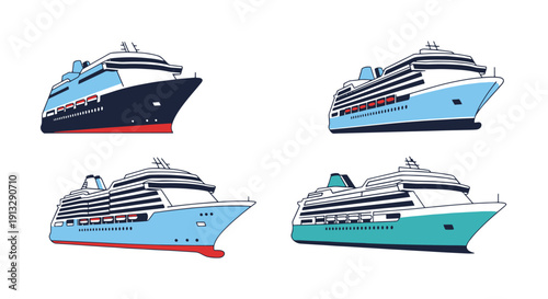 Cruise Ships Line filed color clean design minimal abstract concept illustration