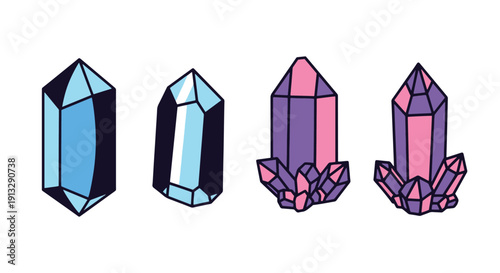 Crystal Line art minimal digital color illustration