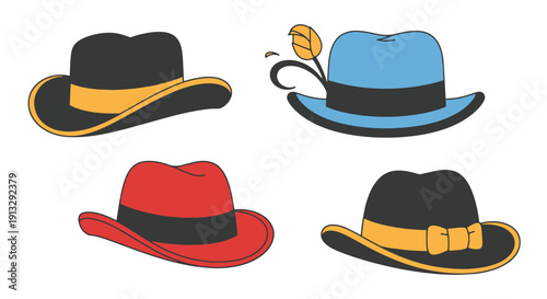 Derby Hat Line art soft tone color illustration