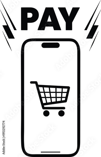 Pay with mobile phone shopping cart icon online payment cashless transaction contactless purchase