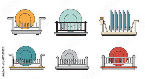 Dish Rack Line art vector clean modern color illustration