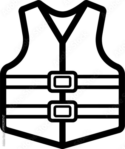 A black and white line drawing of a safety vest with two buckles