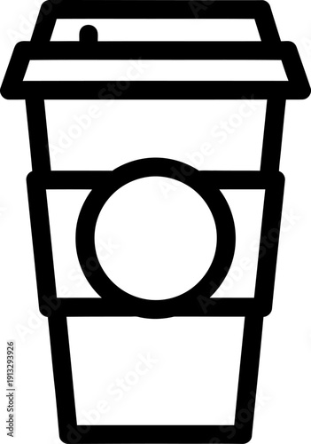 A simple line drawing of a disposable coffee cup with a lid