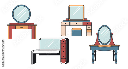 Dressing Table Line creative color filled design clean modern illustration