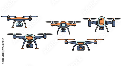 Drones Line art color flat style creative modern abstract illustration