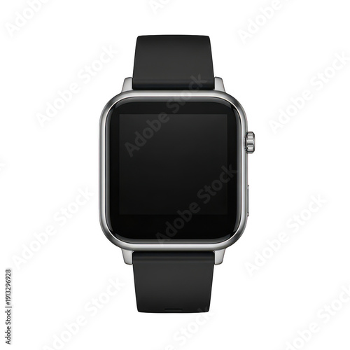 Sleek modern smartwatch with black wristband and minimalist design displayed against white