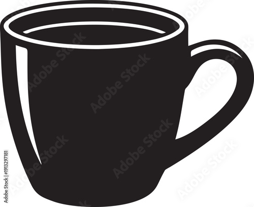 Coffee mug icon black porcelain cup silhouette for kitchen cafeteria