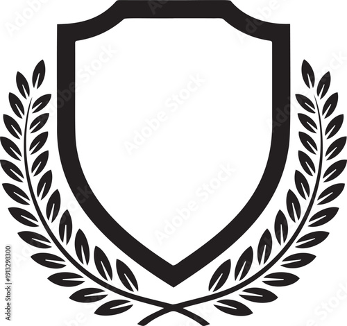 Shield frame with laurel wreath decoration for heraldic logo designs