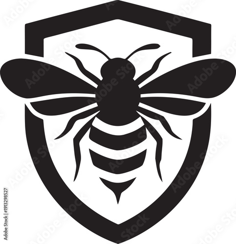 Bee icon within shield frame honeybee insect silhouette emblem design