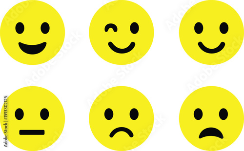Colorful Emoticons set. Emoji faces collection. Emojis flat style. Happy and sad emoji, vector Set.