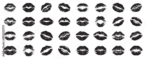 Kiss mark, isolated element set, transparent background