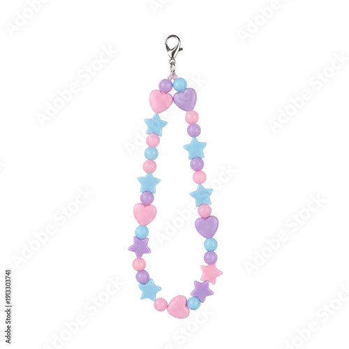 Colorful beaded heart and star phone charm