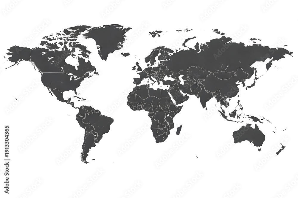 Fototapeta premium Black and White World Map Vector Illustration on White Background