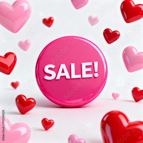 Pink Sale Badge Surrounded By Floating Hearts