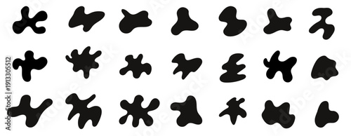 Organic doodle liquid wavy abstract shape collection. Vector fluid rounded bubble set. Blob black abstract splash box.