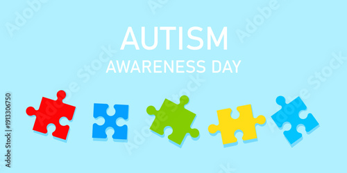 Autism awareness day puzzle banner vector