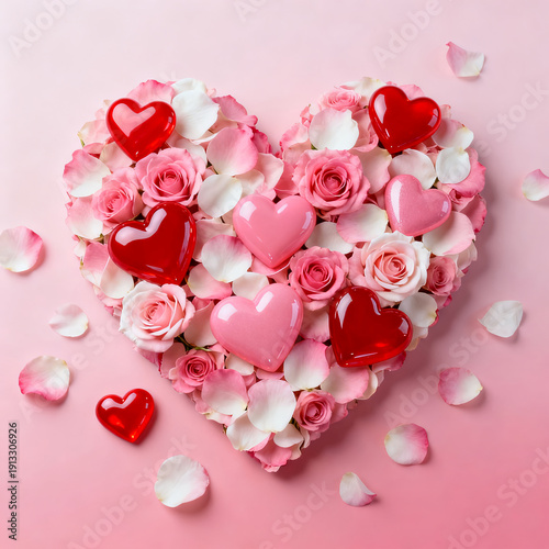 Heart-Shaped Arrangement Of Roses And Hearts

