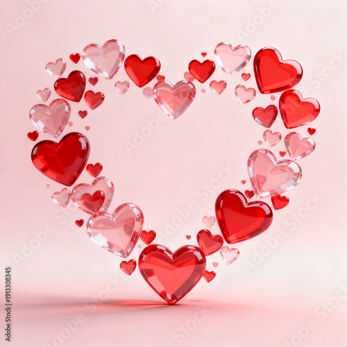 3D Red And Pink Hearts Forming Heart Shape