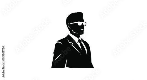 Stylish professional businessman in suit and sunglasses isolated on white background for advertising marketing editorial use