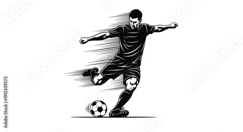 A soccer player kicks a ball with a motion blur effect.
