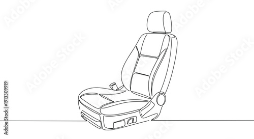 Line drawing of a car seat with contours and details on a transparent background designed for automotive illustrations and graphic designs in black and white.